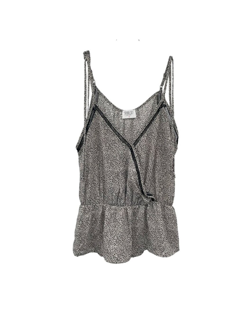 Sienna Sky Womens Tank Top Ruffle Hem Black/White Print Size Small